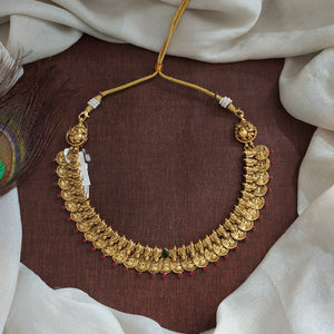 92.5 Pure Silver Kasumalai Necklace – Traditional Temple Design with Ruby & Green Stones