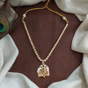 92.5 Pure Silver Traditional Attigai Necklace – Dazzling White Stones | Gold Replica Look

