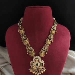 92.5 Pure Silver Antique Necklace with Lakshmi & Peacock Motifs

