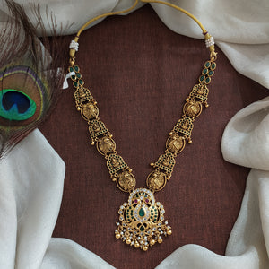 92.5 Pure Silver Antique Necklace with Lakshmi & Peacock Motifs

