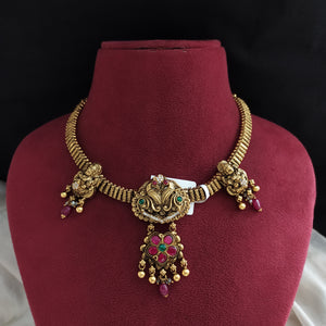 92.5 Pure Silver Antique Nakshi Necklace with Lakshmi & Peacock Pendant – Jadau Kundan & CZ Stones

