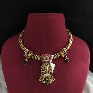 92.5 Pure Silver Antique Nakshi Necklace with Lakshmi & Peacock Pendant – Jadau Kundan & CZ Stones

