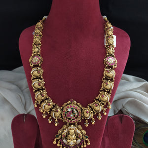 Sringar Nagas Long haram | 92.5 Sterling Silver | Gold Plated with Semi-Precious Stones