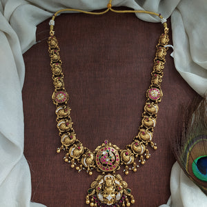 Sringar Nagas Long haram | 92.5 Sterling Silver | Gold Plated with Semi-Precious Stones