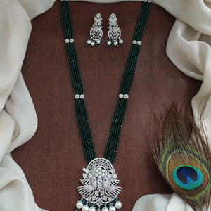 CZ Beads Zircon Long Mala Set with Peacock Pendant – 6 Stunning Color Options

