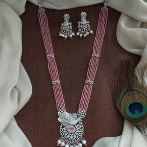 CZ Beads Zircon Long Mala Set with Peacock Pendant – Available in 4 Vibrant Colors

