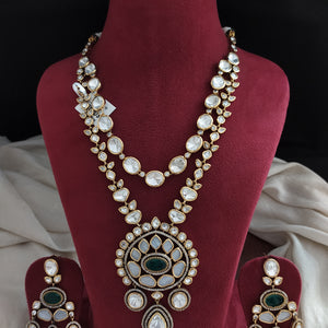 Polki Kundan Layered Long Necklace Set with Pendant – Available in Green, Ruby, Mint & Baby Pink

