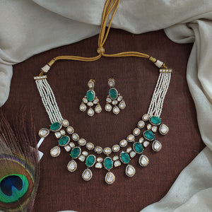 Victorian Polki Kundan Choker Necklace Set – Mint & Ruby

