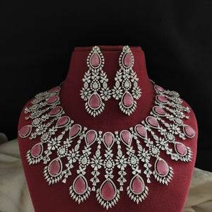 Pastel Designer Zircon Reception Set – Pink & Mint with Matching Earrings