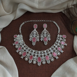 Zircon Party Wear Necklace Set – Baby Pink, Mint, Blue & Green Options