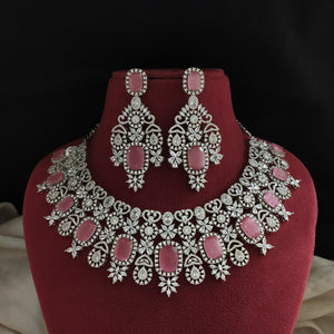 Zircon Party Wear Necklace Set – Baby Pink, Mint, Blue & Green Options