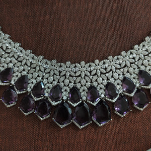 Rhodium Finish Violet Zircon Choker Set with Big AD Stones