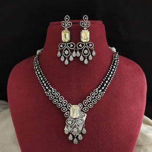 Designer Zircon Necklace Set | Black Rhodium Victorian Finish | Yellow & White CZ Stones