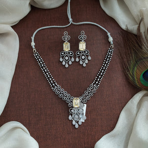 Designer Zircon Necklace Set | Black Rhodium Victorian Finish | Yellow & White CZ Stones