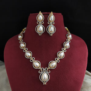 Zircon Necklace Set with Semi-Precious Pearls | American Diamond Style | Engagement & Special Occasions