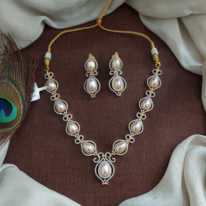 Zircon Necklace Set with Semi-Precious Pearls | American Diamond Style | Engagement & Special Occasions