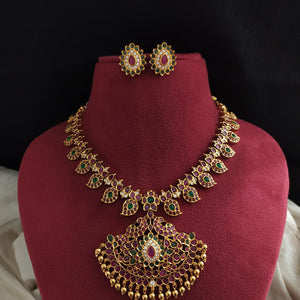 Traditional Mango Kemp Necklace Set – Red & Green Bridal Jewelry