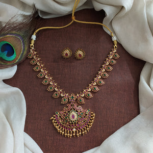 Traditional Mango Kemp Necklace Set – Red & Green Bridal Jewelry