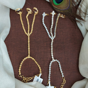 Diamond Finish Zircon Stones Hathpan with Adjustable Rings & Chain Bracelet – Single Piece

