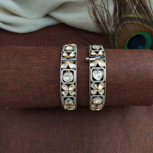 Two-Tone Finish Polki Kundan Kada Bangles – Size 2.6

