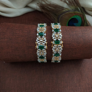 Diamond Finish Zircon Kada Bangles – Ruby with White & Green with White | Sizes 2.4 & 2.6 | Openable Single Piece price