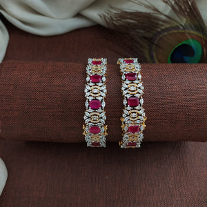 Diamond Finish Zircon Kada Bangles – Ruby with White & Green with White | Sizes 2.4 & 2.6 | Openable Single Piece price