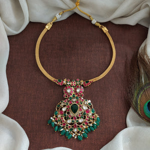 Jadau Kundan Chain Necklace Set with Center Pendant