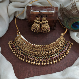 Antique Non-Idol Choker Set | Kemp & Green Stones | Matching Jhumka