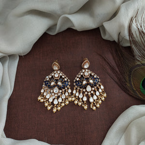 Moissanite Long Earrings with Swarovski Pearl Drops – Ruby & Blue Statement Earrings