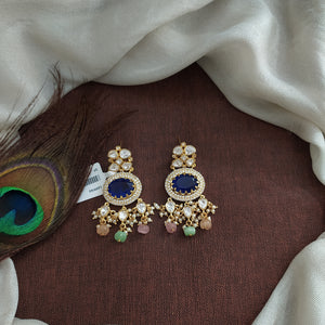 Gold-Plated Moissanite &amp; Doublet Stone Earrings – Timeless Elegance