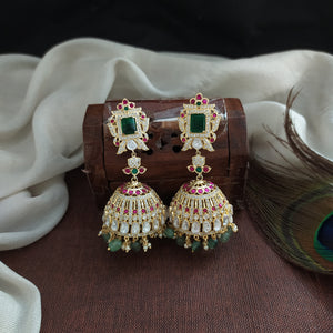 Gold-plated long Moissanite Jhumkas