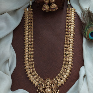 Antique Kasumalai Coin Long Haram with Jhumki | Traditional Temple Jewellery