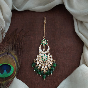 Green Polki Kundan Tikka | Traditional Bridal Maang Tikka | Ethnic Wedding Jewelry