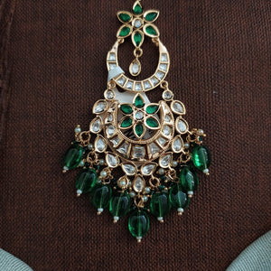 Green Polki Kundan Tikka | Traditional Bridal Maang Tikka | Ethnic Wedding Jewelry