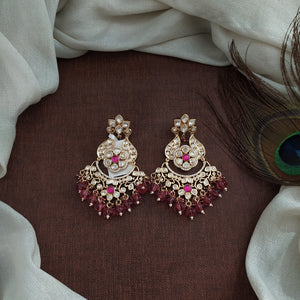 Polki Kundan Chandelier Earrings | Traditional Long Ethnic Earrings | Red & Green