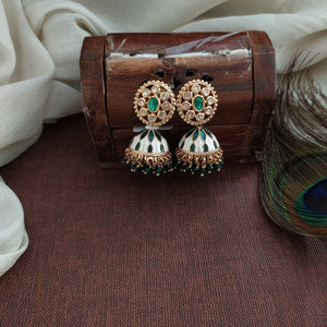 Kundan Jhumki Earrings with Meenakari Work | Available in Red-Green & Green