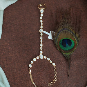 Uncut Polki Kundan Hathpan in Full White Stones – Single Piece