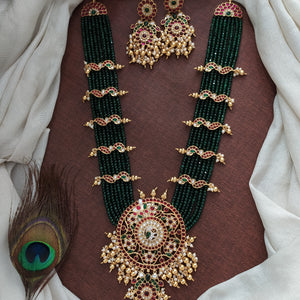 Antique Long Beaded Haram Set with Kemp Pendant & Peacock Side Motifs
