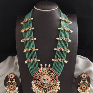 Antique Long Beaded Haram Set with Kemp Pendant & Peacock Side Motifs