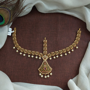 Antique Bridal Hair Accessories | Matt Finish Tikka Set | Traditional Bridal Jewellery