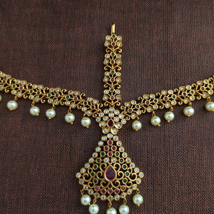 Antique Bridal Hair Accessories | Matt Finish Tikka Set | Traditional Bridal Jewellery