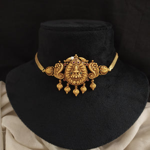 Antique Lakshmi Mini Choker Set with Earrings – Antique Gold Finish