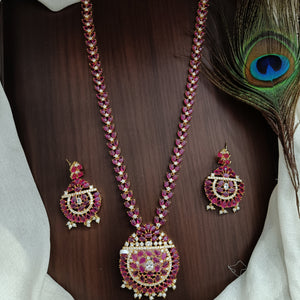 Zircon Long Necklace in Hydro Ruby Color With Earrings
