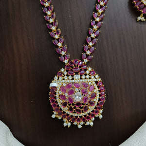 Zircon Long Necklace in Hydro Ruby Color With Earrings