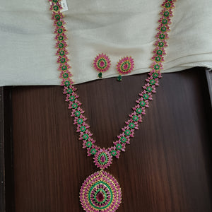 Zircon Long Necklace Set in Ruby & Green