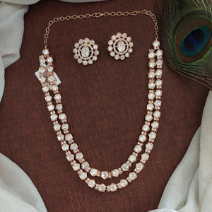Rose Gold Double Layer Necklace Set With Matching Studs