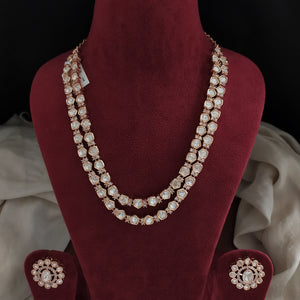 Rose Gold Double Layer Necklace Set With Matching Studs