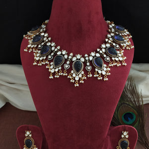 Beautiful Blue Color Silver Monzonite Necklace Set