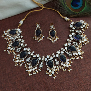 Beautiful Blue Color Silver Monzonite Necklace Set