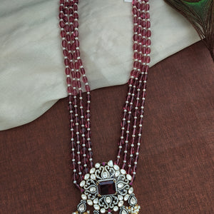 Ruby Color Silver Monzonite Mala Set 